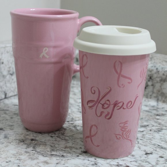 Longaberger Tall Coffee Mugs Pink Travel - Picture 1 of 2